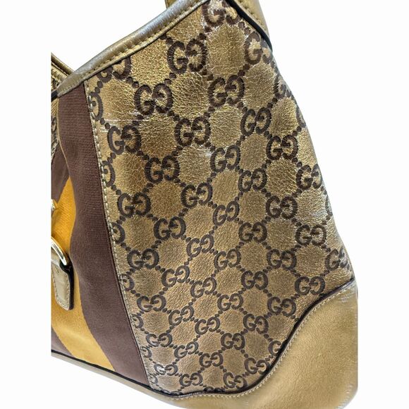 Gucci Metallic Gold Leather Web Jackie O Bouvier Medium Hobo Shoulder Bag - Picture 3 of 7